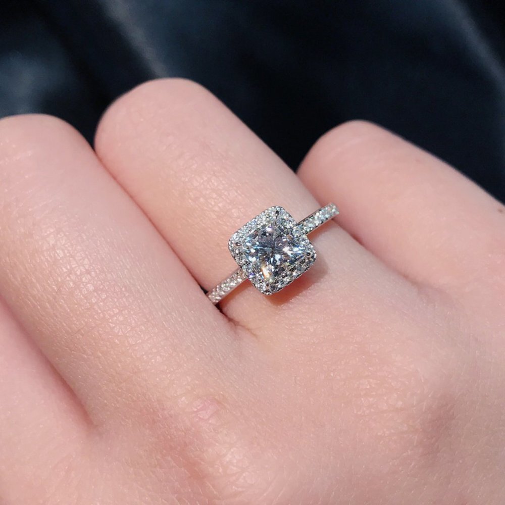 🎁Beautiful Pure Princess Cut Zircon Square Thin Rings for Women, MARR9036 - Picture 4 of 6